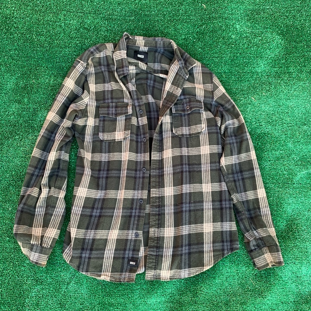 (Medium) Globe Green, black & cream flannel